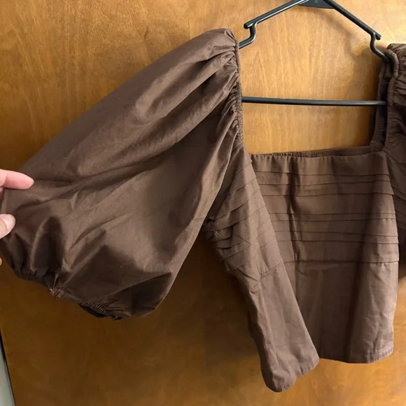 Abercrombie & Fitch Chocolate Brown Emerson Square Neck Crop Top Puff Sleeve Y2K - Picture 8 of 12